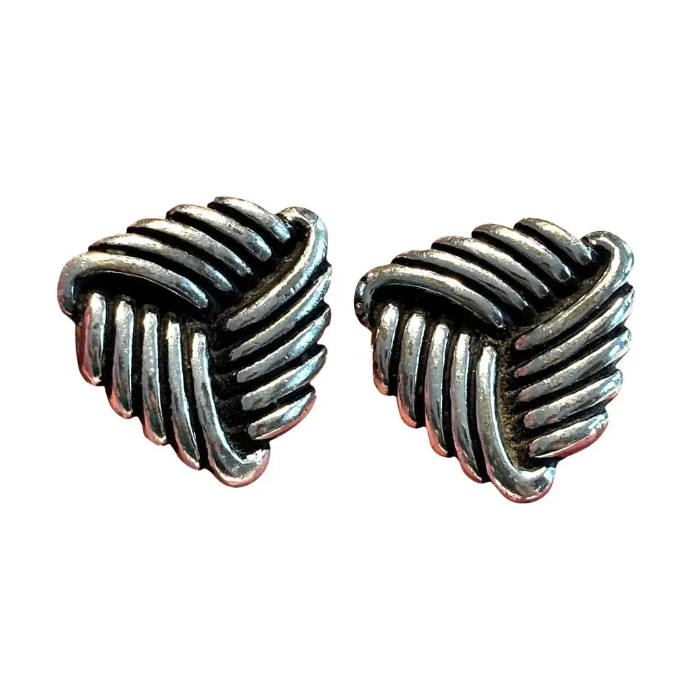 Vintage mid century silver cufflinks dimensional triangular black highlights